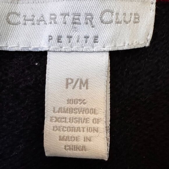 Charter Club Christmas Sweater Womens MP Lambswool Black Holly Embroidery‎ Zip - Picture 3 of 7